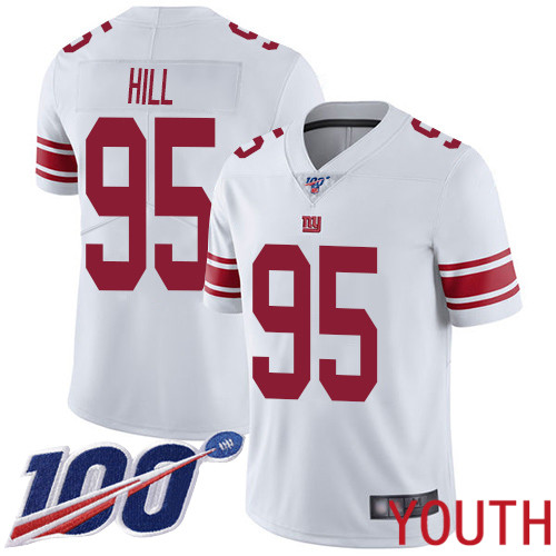 Youth New York Giants 95 B.J. Hill White Vapor Untouchable Limited Player 100th Season Football NFL Jersey